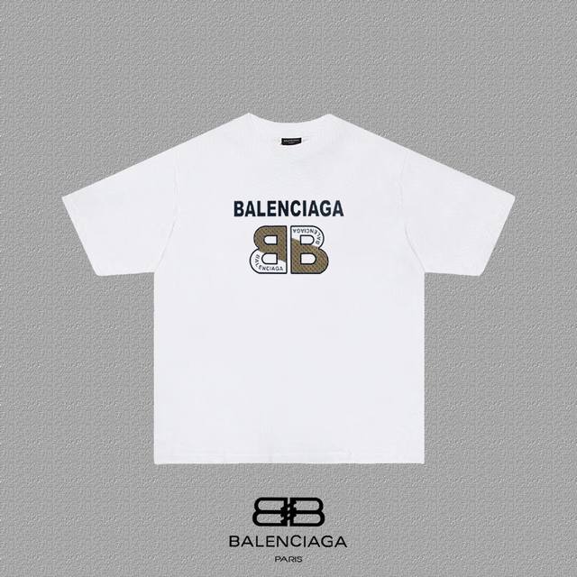 Balenciaga 巴黎世家 巴黎植绒+贴布字母印花短袖T恤 定织定染280克精梳棉重磅面料 螺纹零色差 细节完美 区别市面通货版本 欢迎对比 男女同款 上图